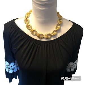 Trifari Gold-tone Scalloped-style Link Statement Necklace